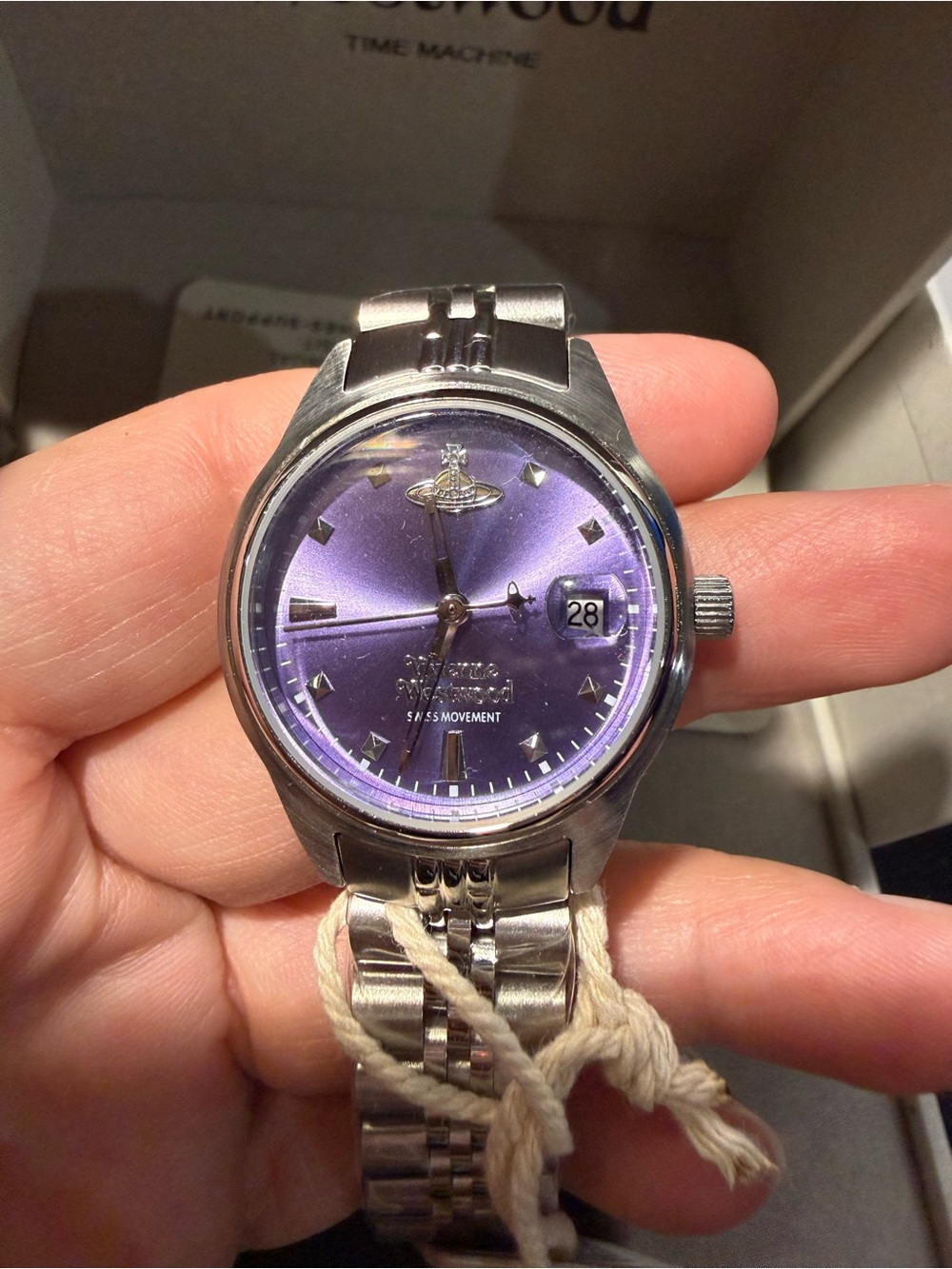 Vivienne Westwood Silver Watch with Purple Sunburst Dial